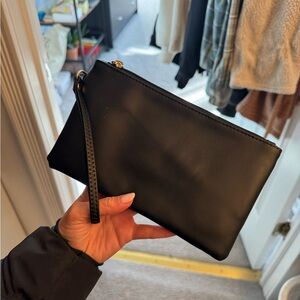 Sleek Black Clutch with Wrist Strap